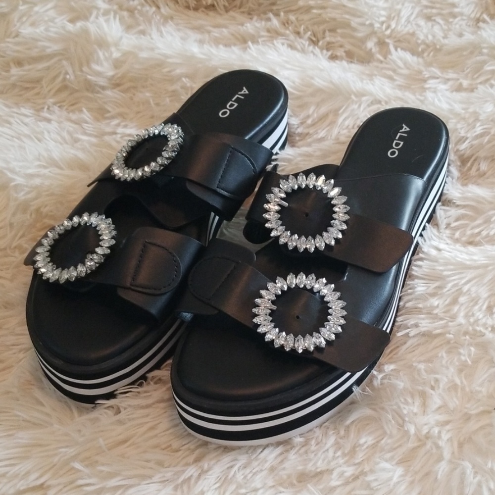 Black and white crystal embellished sandal
